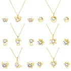 Earrings Women Vendors Dubai Style Gold Plated Earrings Women Rhinestone Necklace Kids Jewelry Set Girls
