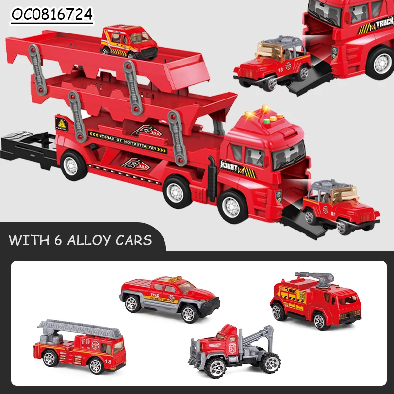 6pcs kids fire-fighting alloy car set diecast toy vehicles electronic truck boys