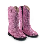 Custom 2021 New Design Children's Long Boots For Girls Glitter Leather Boots