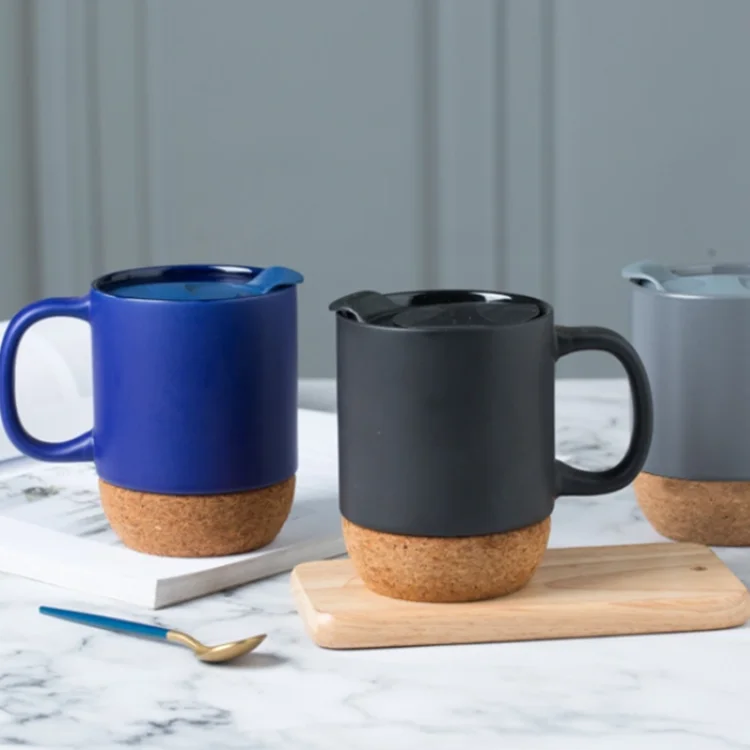 2023 Hot Selling Promotional Custom Logo Coffee Cork Base Creative Design Ceramic Mug