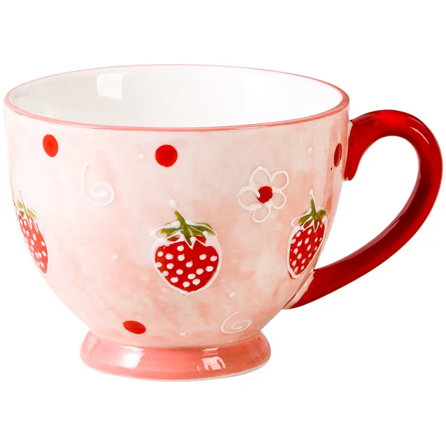 Wholesale creative lovely fruit underglaze color hand-painted relief home ceramic mugs