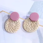 Wholesale Creative Cute Girl Wooden Rattan Geometric Round Earrings