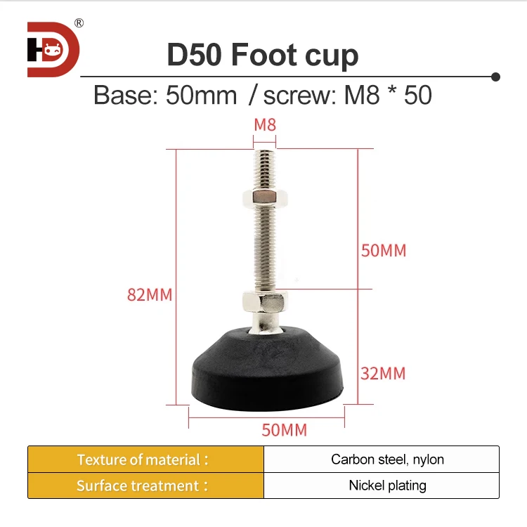 Nylon Metal Universal Foot Cup M8/10/12/16 Adjustable Support Piece, Foot Screw Adjustment Piece details