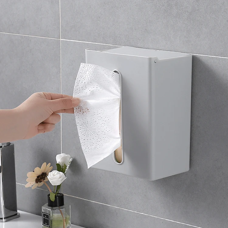 E1665 Household Self Adhesive Bathroom Kitchen Paper Holder Toilet Wall Mounting Plastic Adhesive Tissue Boxes