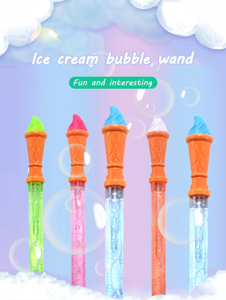 Chengji wholesale outdoor summer colorful ice cream bubble wand stick toy water soap blow plastic soap bubble toy stick