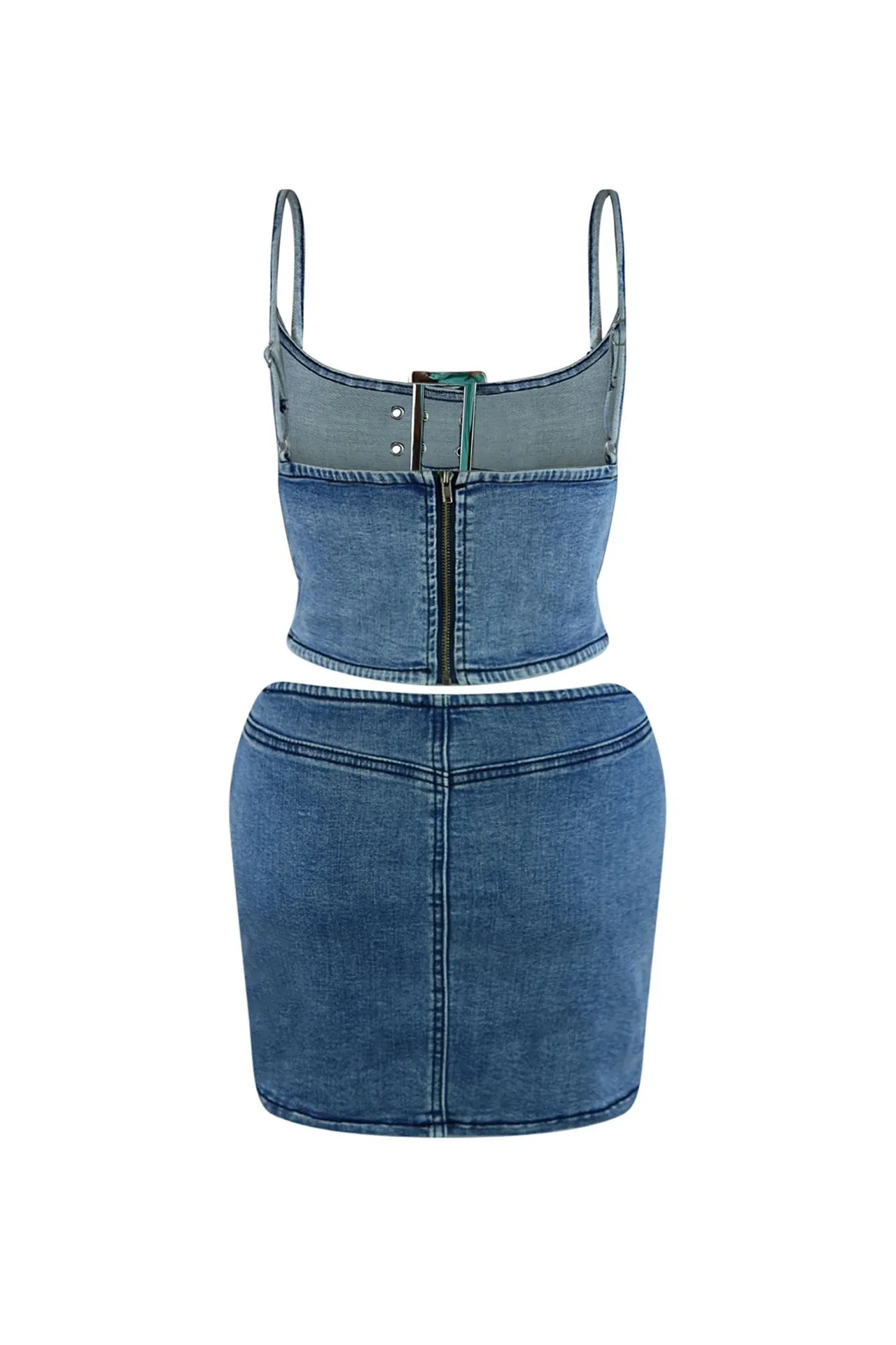 New Peoduct Mini Skirt Set Womens Casual Denim Suit Stretch Denim Camisole Crop Top Two Piece Set factory