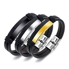 Leather Bracelet MECYLIFE Hot Sale Stainless Steel Plain Bar Men's Leather Engraved Bracelet