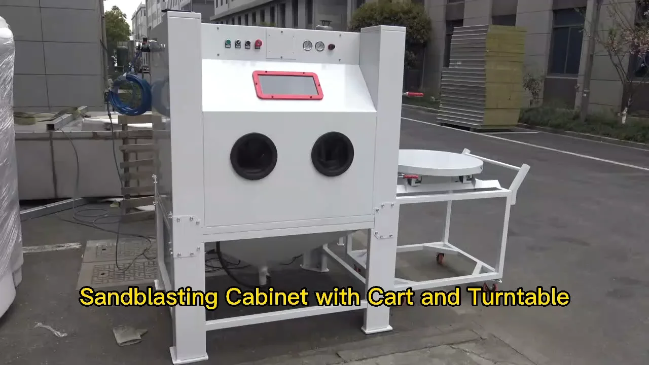 Manual Heavy Duty Sandblasting Cabinet Machine With Turntable And Cart