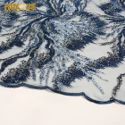 African French Embroidered Eyelash Green Sequins Knit Beaded Lace Fabric For Korea Party Dress