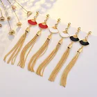 Long Earrings Jewelry Fashion Ethnic Style Gold Plated Fan Tassel Long Drop Earrings For Women