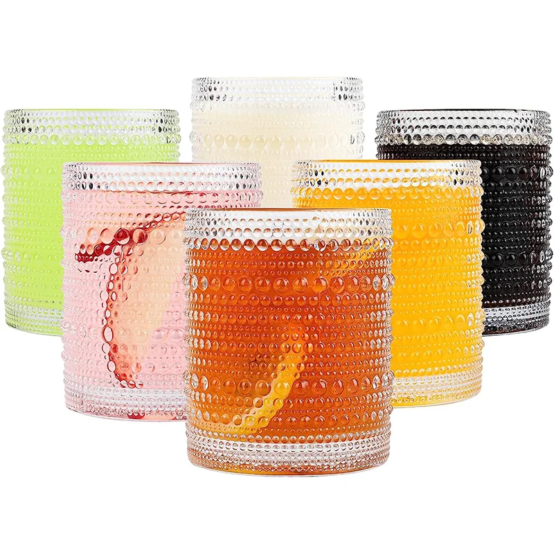 Glasses Tumbler Clear Embossed Vintage Glassware Set for Beer Cocktail Soda Beverages Whiskey Glass Cups