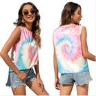 Women Vest Women Fashion Sleeveless Vest Tops Round Neck T-Shirt Tie Dye Tank Top Summer