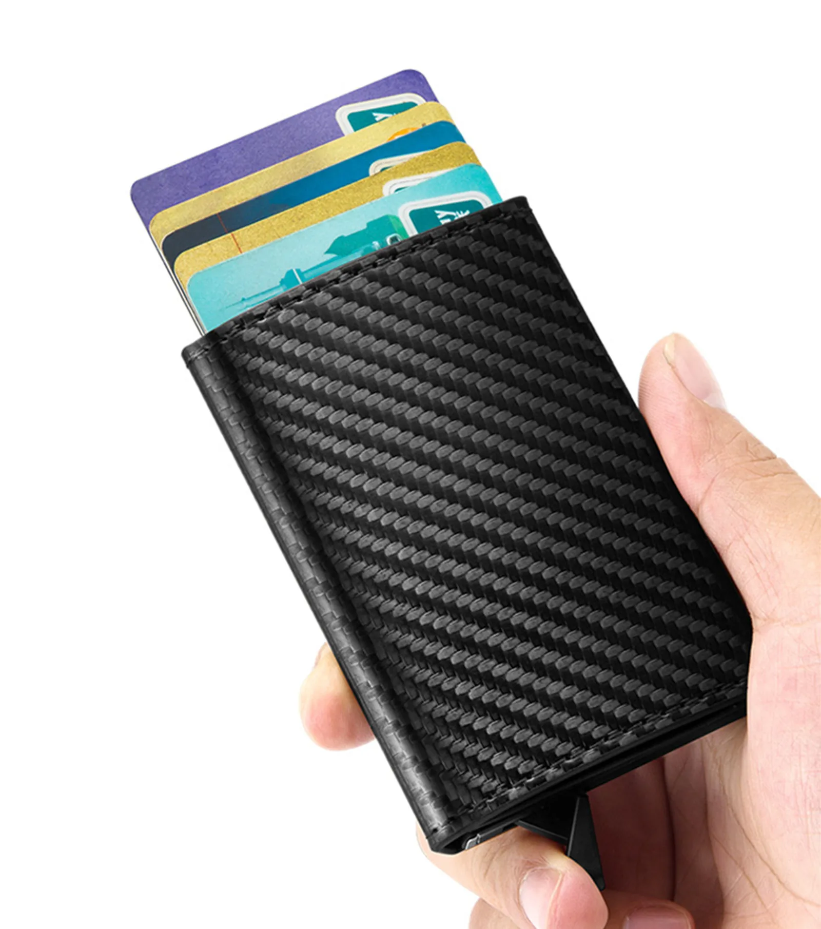 Men's RFID Blocking Wallet - Anti-Theft Card Coin Purse With Brushed Carbon & Gold Clip, Grey