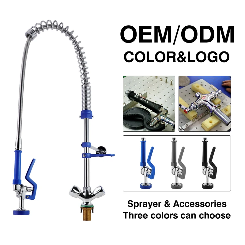 Luxury Commercial Deck Mounted Faucet Adjustable Height EasyInstall Dual Handle Pre Rinse Unit Single-Hole Options Sink Faucet details