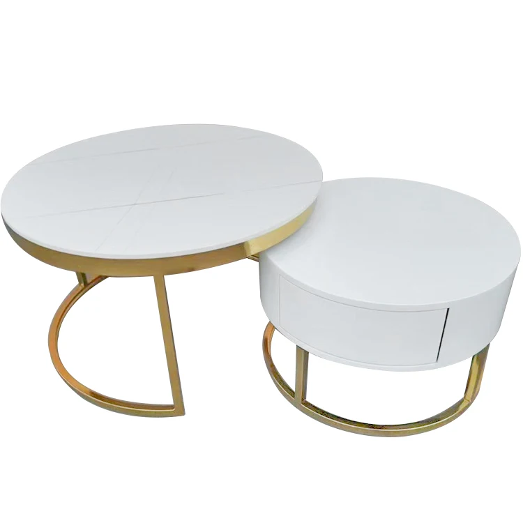 White color modern simple style with metal base living room furniture coffee table
