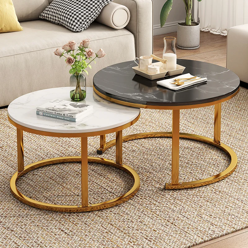 Modern living room  minimalist black white combination style  round wood fashion coffee table