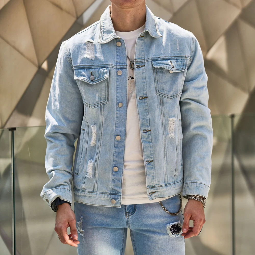Trendy Oversized Vintage Denim Shirt Jacket for Men Chic Streetwear Work Coat