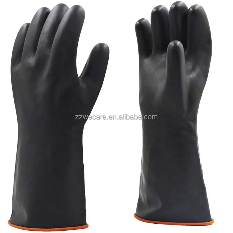 Anti Corrosion Black Acid and Alkali Resistant Heavy Duty Chemical Protective Industrial Rubber Gloves