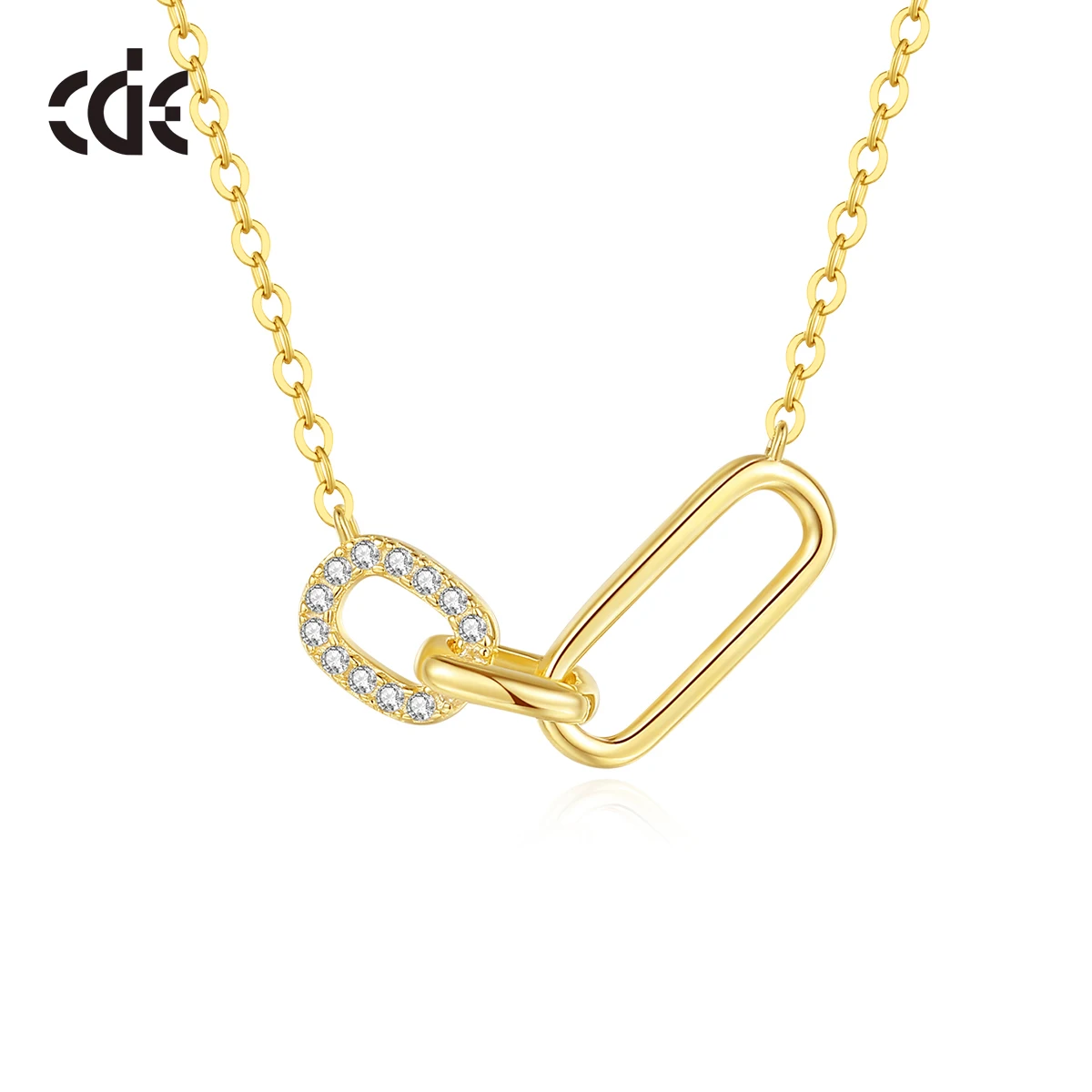 CDE CZYN033 Fine Jewelry  925 Sterling Silver Thin Necklace Wholesale 14K Gold Plated Chain Geometry Hardware Carabiner Necklace