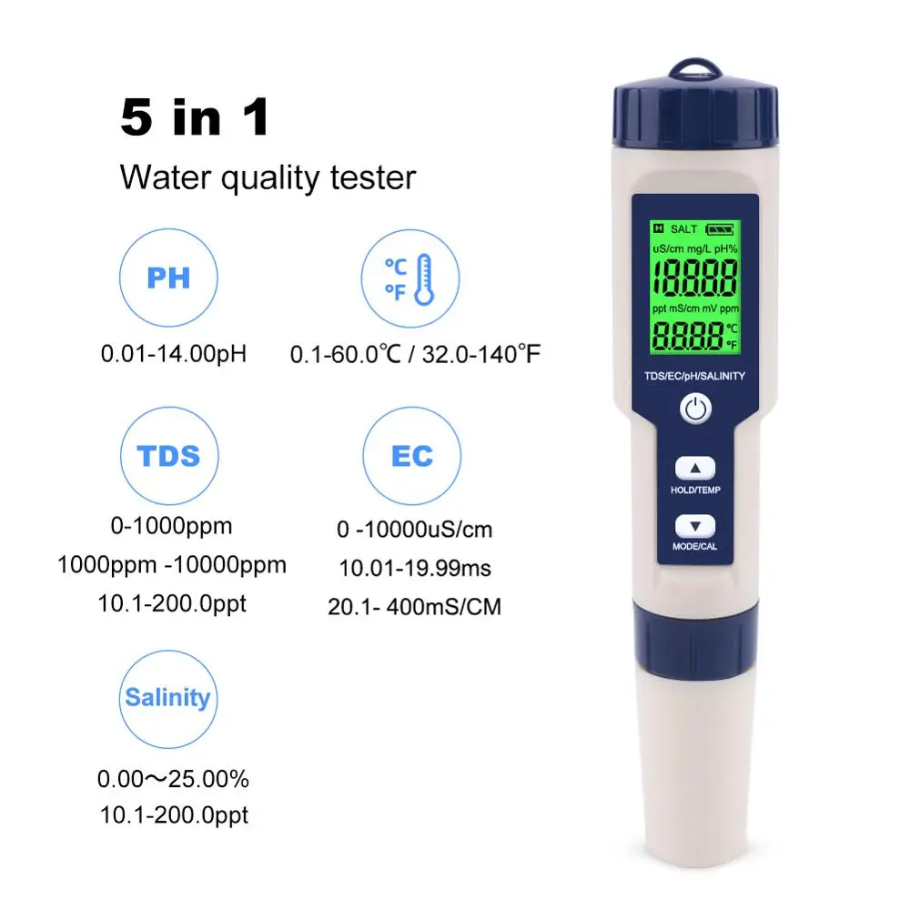 選ぶなら サトテック 防水マルチ水質計HJ-PC5 pH EC TDS 塩分 温度