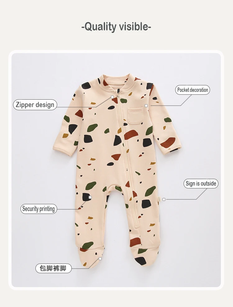 manufacturer Wholesale custom long Sleeve zipper baby boys girls rompers baby clothes baby jumpsuit