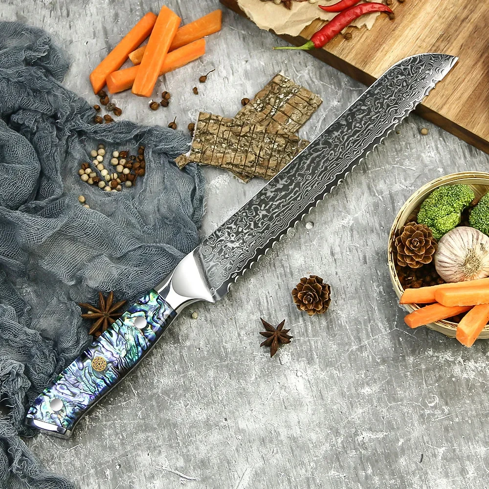 Kitchen Accessories Professional  Stainless Steel Abalone Handle Kitchen Knives Set Damascus VG 10 Steel Core 67 layers