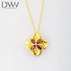 Necklace Classic Flower Long Garnet Gemstone 925 Sterling Silver Golden Women Necklace