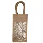 Recycle Wine Bag Wholesale Recycle Eco Jute And Clear PVC EVA Window Wine Bottle Jute Bag With Handle Gift Bag
