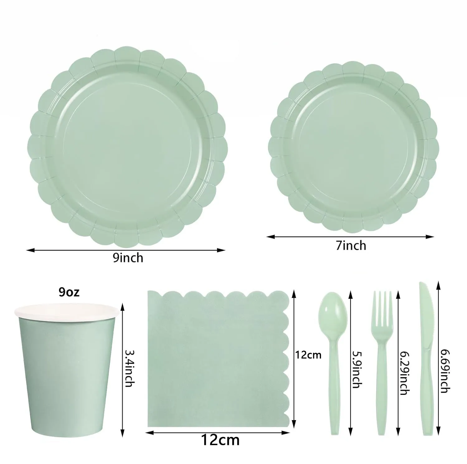 Rat Tail Green Lace Party Tableware Set Solid color Birthday Party Decorations Pure color Disposable Paper Plates And Cups