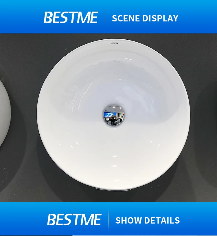 Chinese Foshan Best Design Hotel Table top basin bathroom sink ceramic round shape white color art hand wash Above counter basin