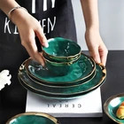 Dinner Set Dinner Set Unique Design Green Dinner Plates Luxury Ceramic Dinnerware Set With Gold Edge