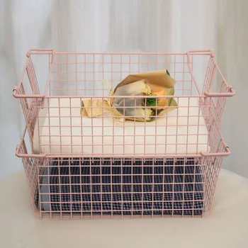 Nordic Style Home Iron Fruit Basket Magazine Storage Organizer Metal Pink Wire Kitchen Storage Baskets