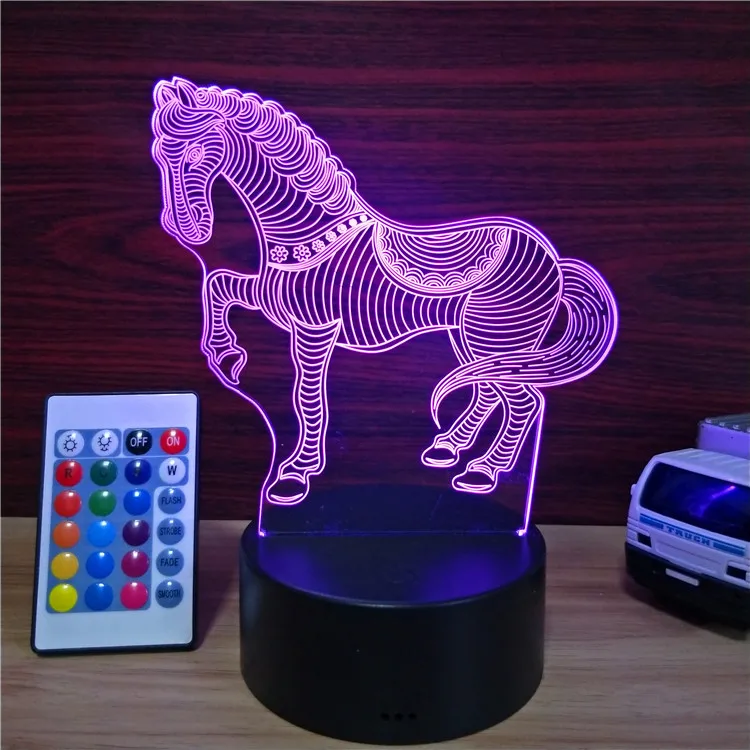 Horse Animals 3d Illusion Led Decor Lamp Night Light,16 Colors,remote Control,bedroom