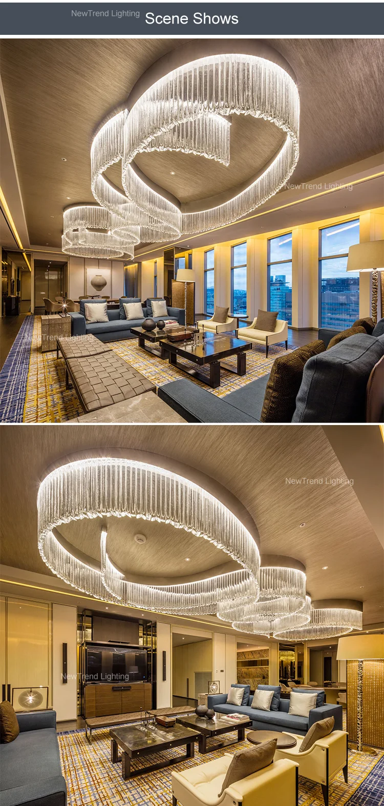 cpl 383 bespoke lighting luxury indoor decoration hall hotel lobby banquet glass ceiling led ring chandelier-4