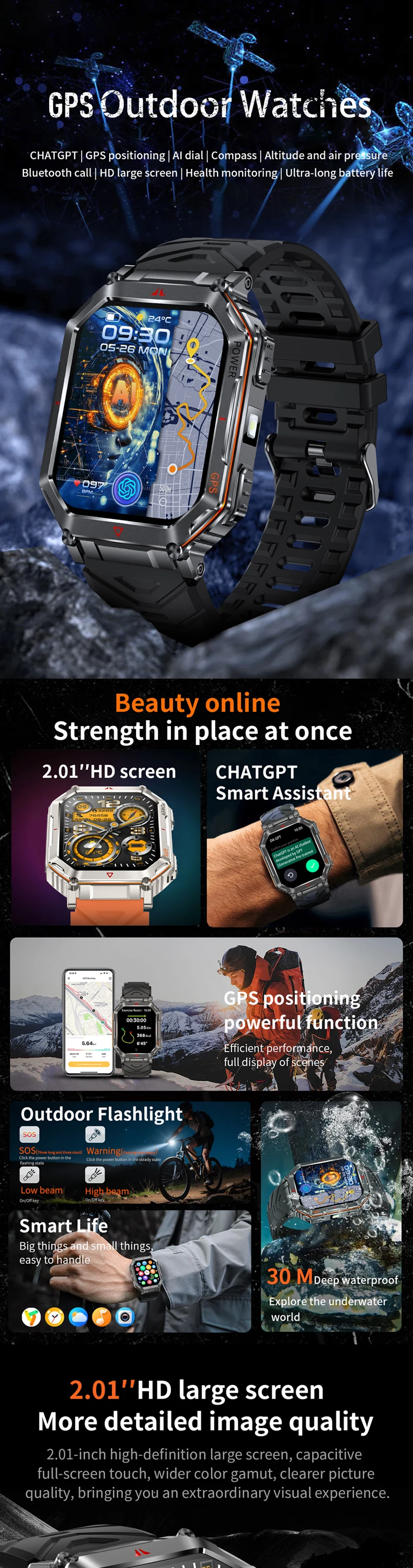 product outdoor kr92 smart watch 2025 new with gps altitude pressure compass flashlight ai dial gpt 1atm waterproof sports watches reloj-0