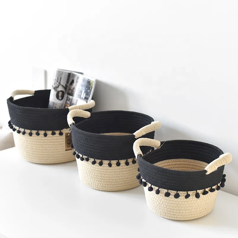 3pcs cotton rope storage basket home storage organization woven cotton rope basket table top basket for sundries