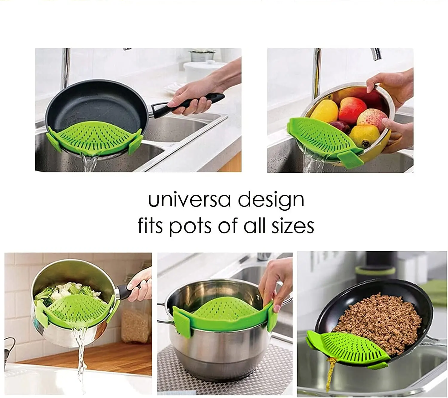 Clip On Strainer,Pot Strainer For Pasta Meat Vegetables Fruit,Silicone Strainer Fit All Pots