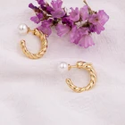 Pearl Hoop Earrings Earring Baroque Pearl Hoop Earrings Handmade Hollow C Shape Simulated Pearl Earring For Girls