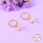 Sterling Silver Hoop 925 Sterling Silver Cubic Zirconia Gold Hoop Cross Earrings For Men Girls
