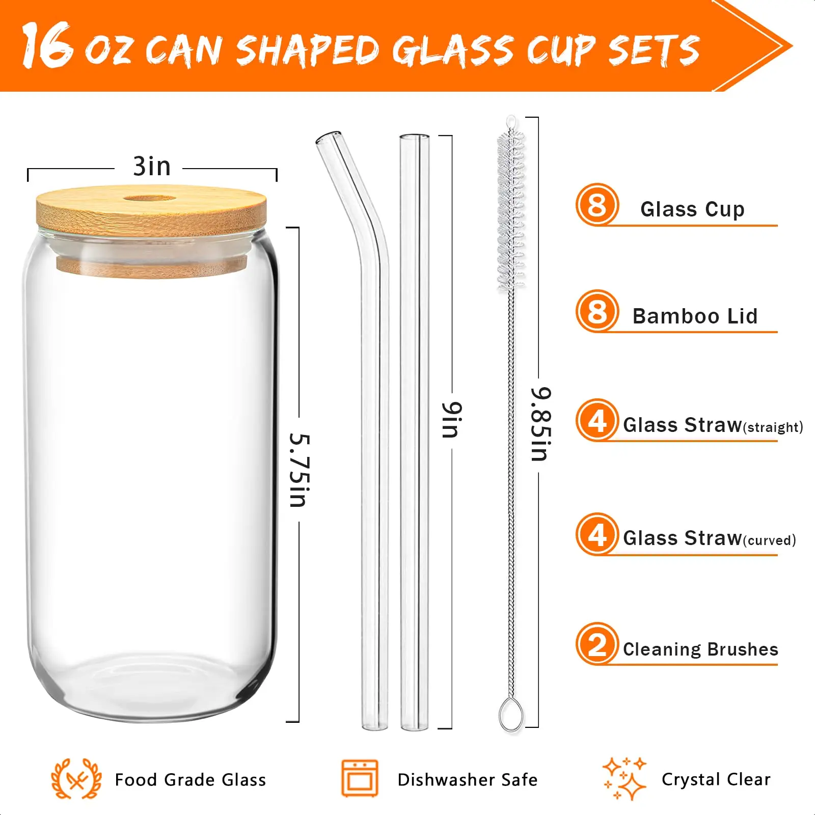 Top Selling Sellers 16OZ Sublimation Drinking Glass Iced Straw Tea Beer Boba Soda Can Tumbler Cup with Lid and Straw