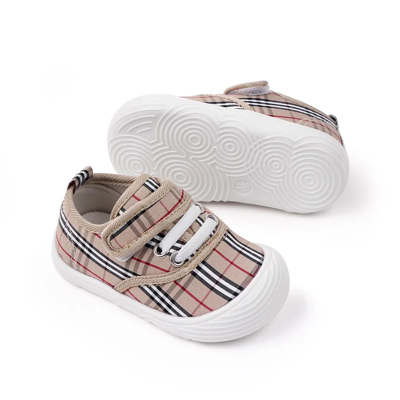 Unisex Toddler Kids Pre-Walker Sneakers Casual Lattice Canvas Shoes with Soft Rubber Outsole Fashionable for Kids factory