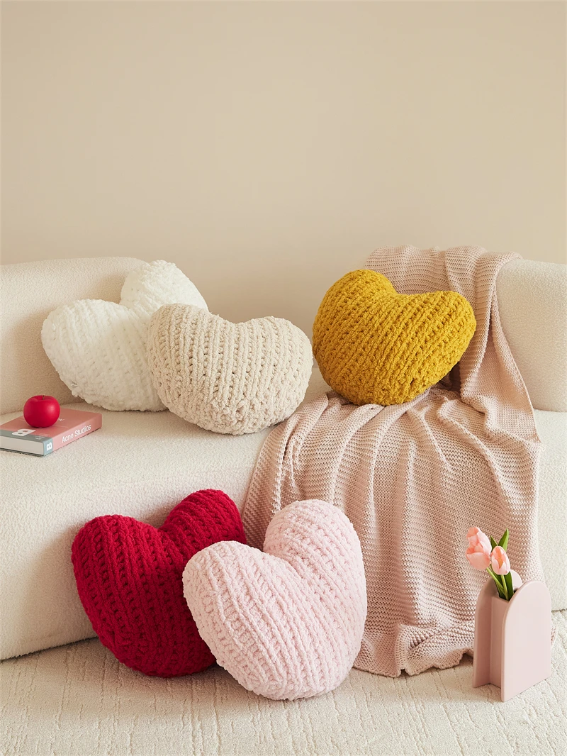 product heart super cozy 100 chenille knot pillow for home sofa decoration stn-65