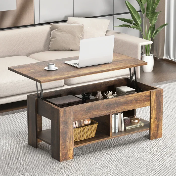 wooden lifting top coffee table and Modern popular wood central tea table fashion wooden lifting shelf room table