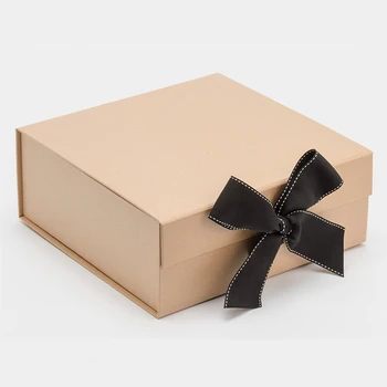 Custom Magnetic Luxury Cardboard Folding Clothing Gift Box Valentine's Kraft Paper Jewelry Gift Box with Black Ribbon Bow