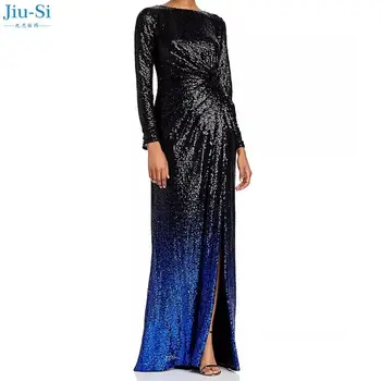 Split Thigh Sequin Dresses Women Elegant Gowns Long Sleeves Party Luxurious Evening Dress