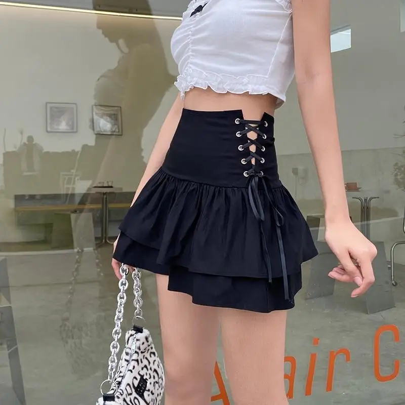 Women Wholesale Black Pluff Sexy Egirl Gothic Lace Up Layers Clothings Mini Skirts