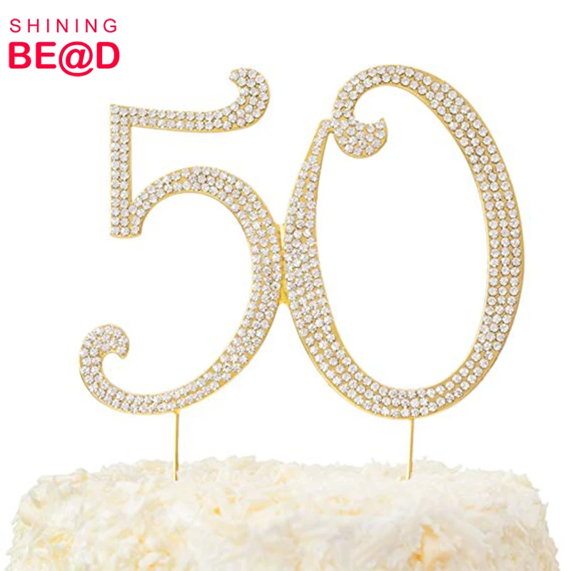 5" Rhinestone Silver Number fifty 50 Bling Cake Topper Birthday Anniversary 