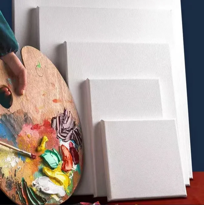 Custom Size 380g Thickness White Color Stretched Canvas with Pine Wood Frame for Oil Acrylic Painting