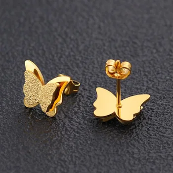 Wholesale stainless steel gold silver rose gold black butterfly stud earrings