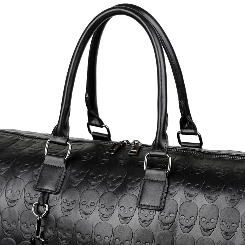 Large Capacity PU Leather Duffle Tote Bag Skull Embossed Print Custom Style Luxury Designer Shoulder Travel Bag Women Men Sport